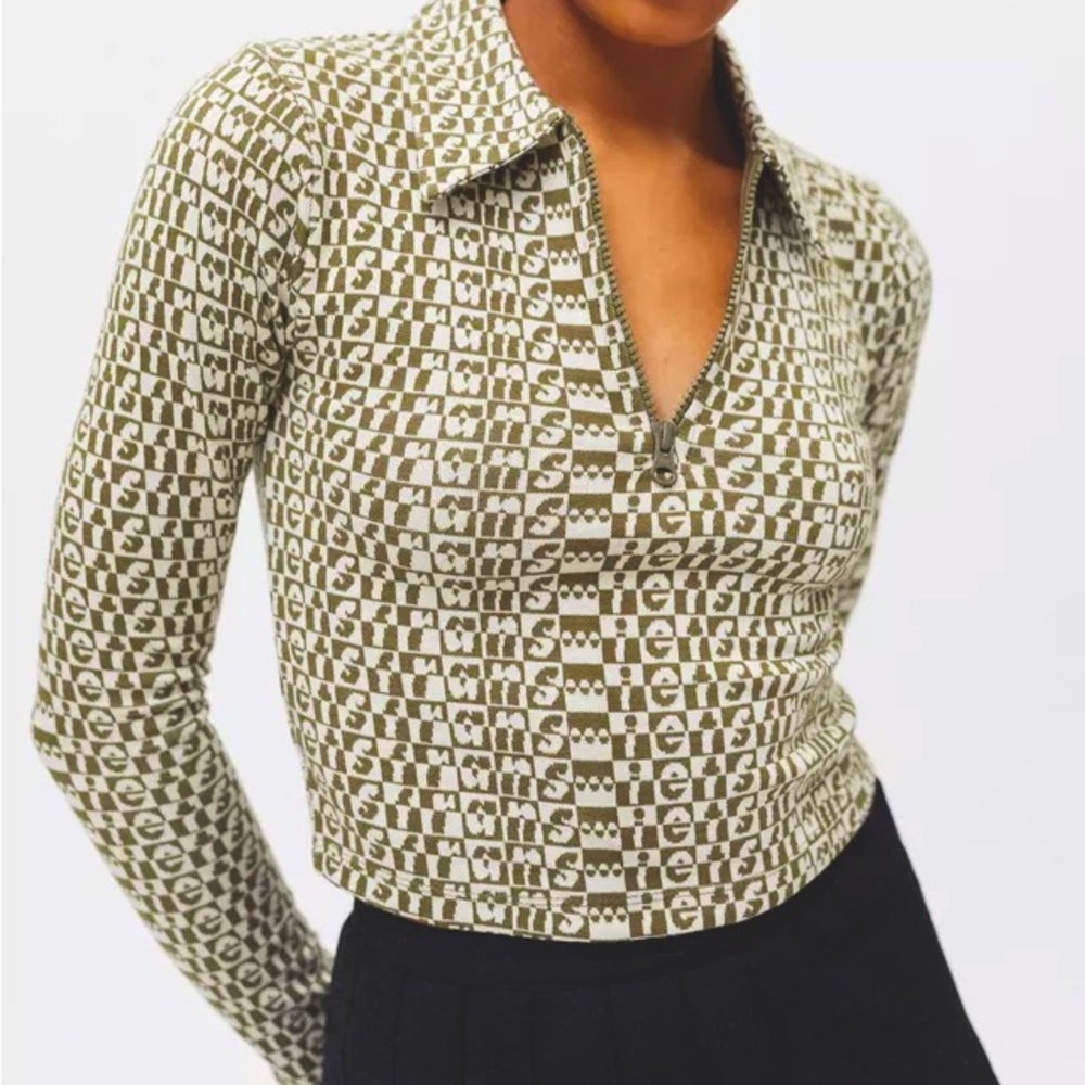 NWT Urban Outfitters lets Frans Monogram Half Zip Knit Top